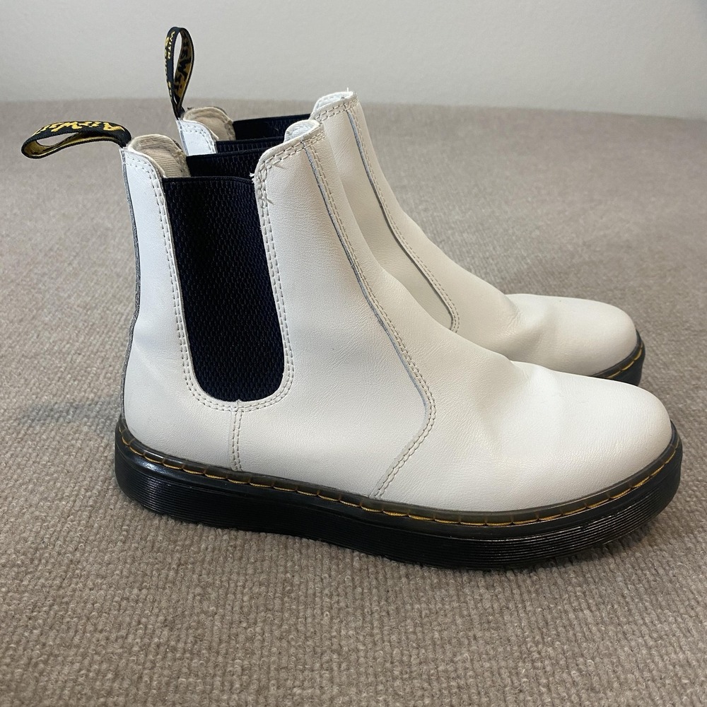 Dr. Martens Dorrian Chelsea Boots Womens 8 Mens 7 White Leather Ankle Y2K Grunge